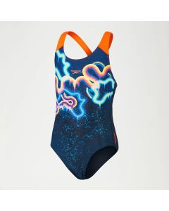 Speedo Costume Placement Digital Splashback Blu Navy/Arancione da Bambina