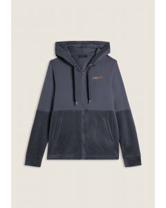 Freddy Damen-Kapuzenpullover mit Reißverschluss und Samtunterseite in Blau