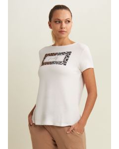 Freddy T-Shirt stampa animalier e strass Bianca da Donna