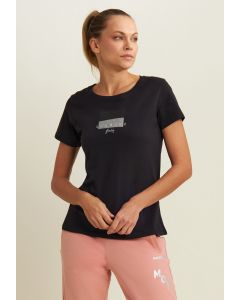 Freddy T-Shirt con glitter e scritta Glamour Nera da Donna