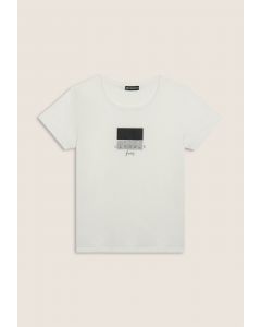 Freddy T-Shirt con glitter e scritta Glamour Bianca da Donna