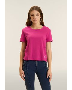 Freddy T-Shirt Cropped in Jersey fiammato Rose Violet da Donna