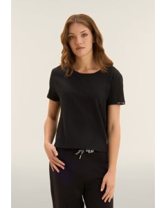 Freddy T-Shirt Cropped in Jersey fiammato Moonless Night da Donna