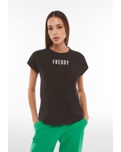 Freddy T-Shirt in jersey con logo satin Nera da Donna