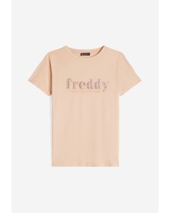 Freddy T-Shirt in jersey modal con logo in strass Rosa Sabbia da Donna