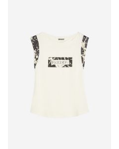 Freddy T-Shirt con maniche in viscosa e grafica tropical Bianca da Donna