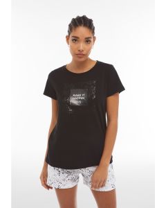 Freddy T-Shirt in cotone stampa animalier lucida Nera da Donna