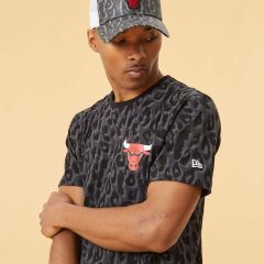 New Era T-Shirt Chicago Bulls Stampa Leopardata Grigio