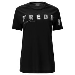 Freddy T-shirt comfort in jersey modal con grafica FREDDY composita Nera