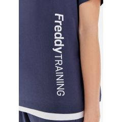 Freddy T-shirt comfort con spalla scesa e stampa lucida sul fianco Blu Navy/Bianco