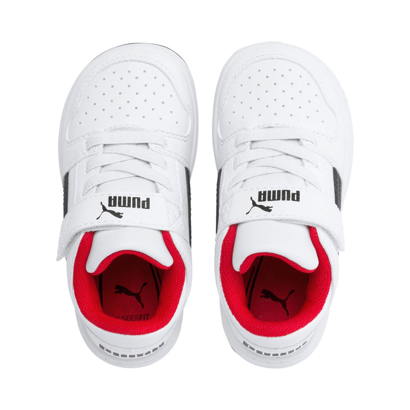 Puma Rebound Layup Lo Leather Velcro Infant White-Puma Black-Red