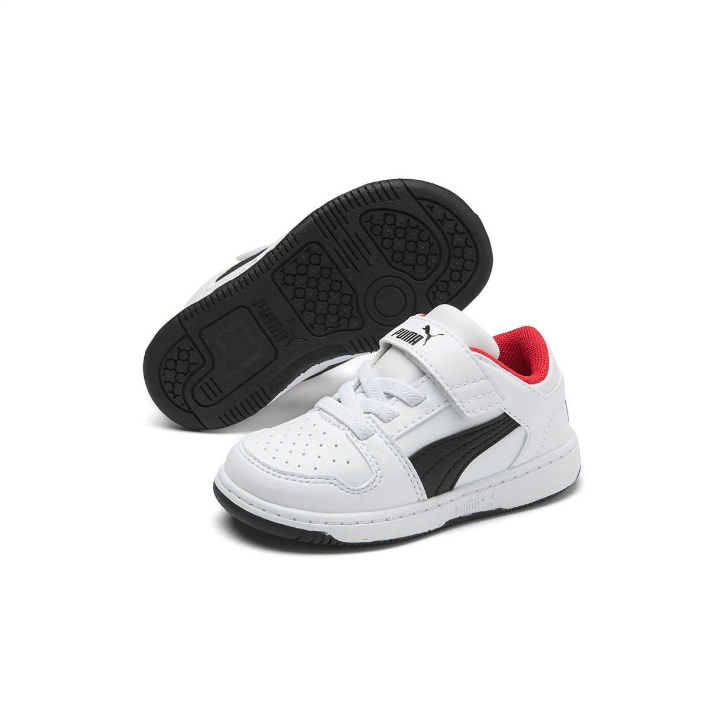 Puma Rebound Layup Lo Leder Klettverschluss Kleinkinder Weiß-Puma Schwarz-Rot
