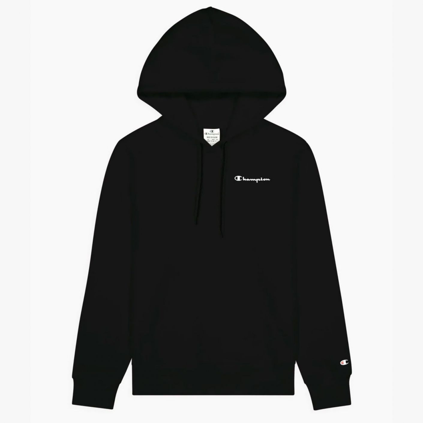 Black champion hoodie small logo online