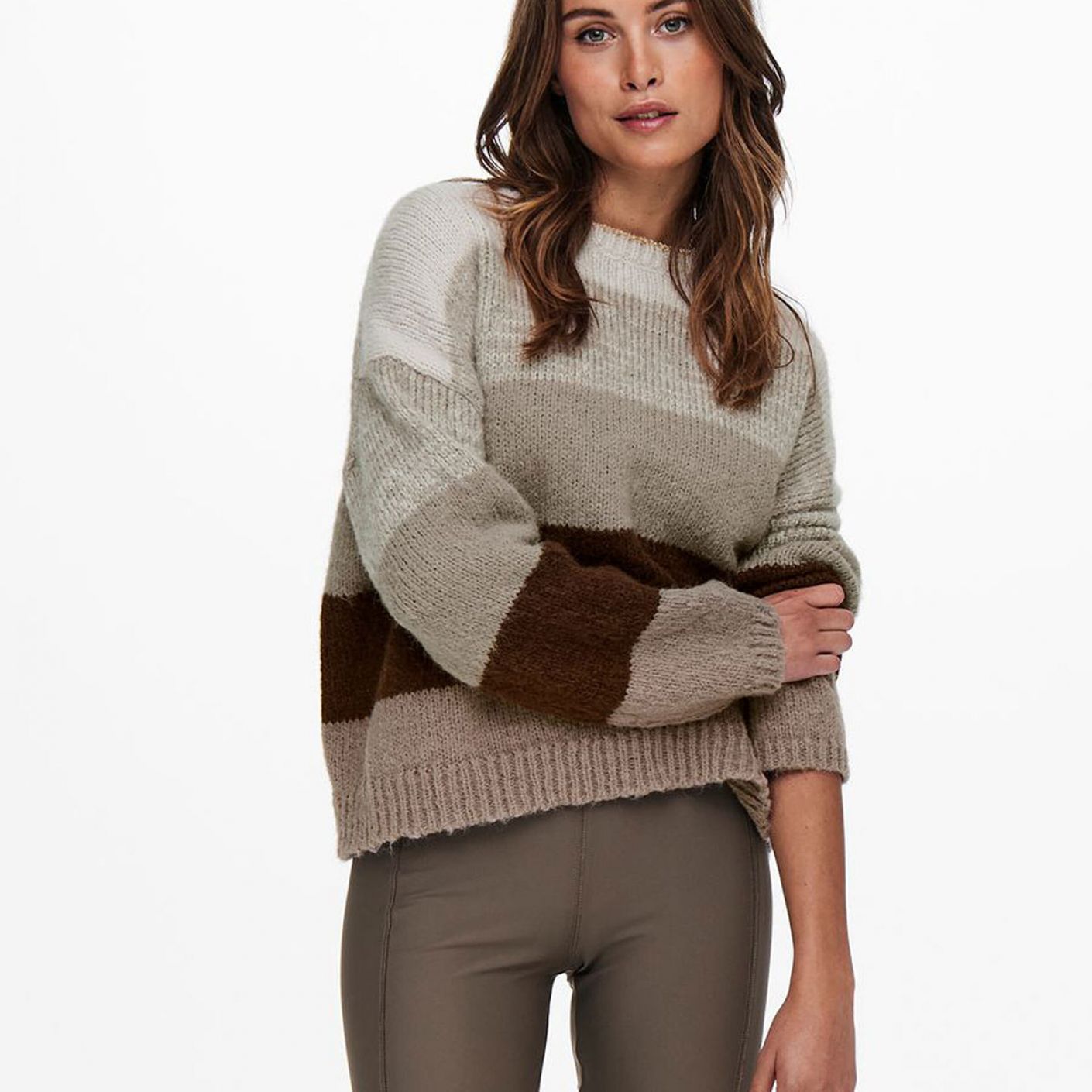 Only Onlsonja Striped Knitted Pullover Glitter Taupe Grey Donna