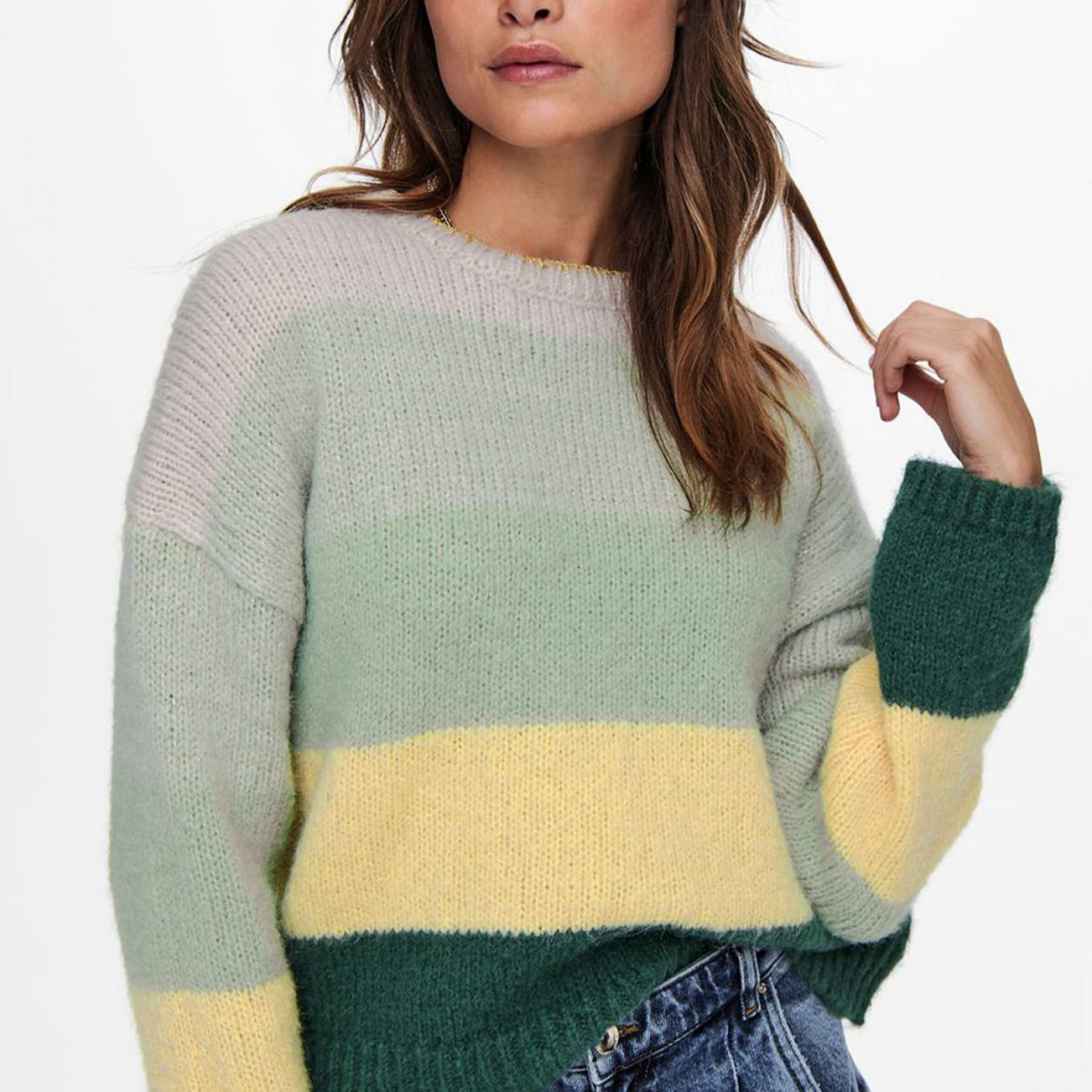 Only Onlsonja Striped Knitted Pullover Glitter Mallard Green Donna