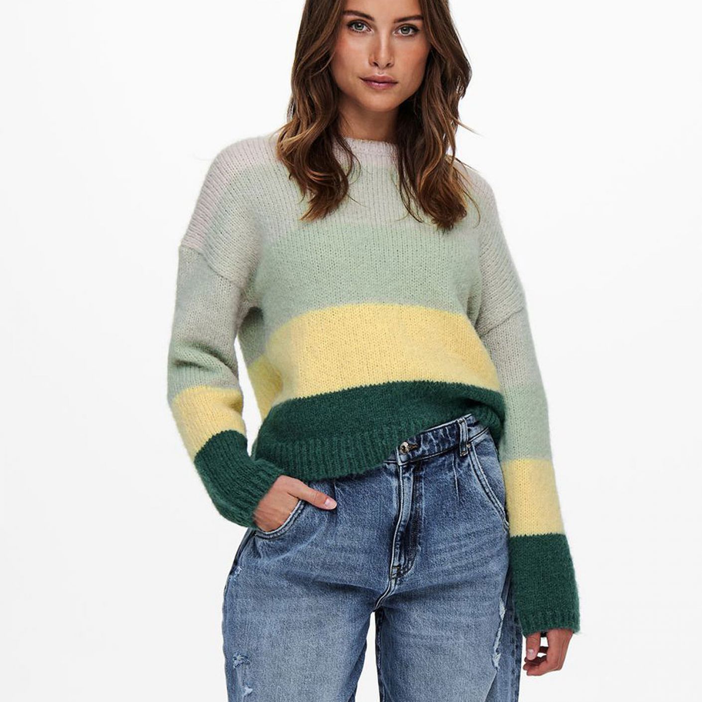 Only Onlsonja Striped Knitted Pullover Glitter Mallard Green Donna