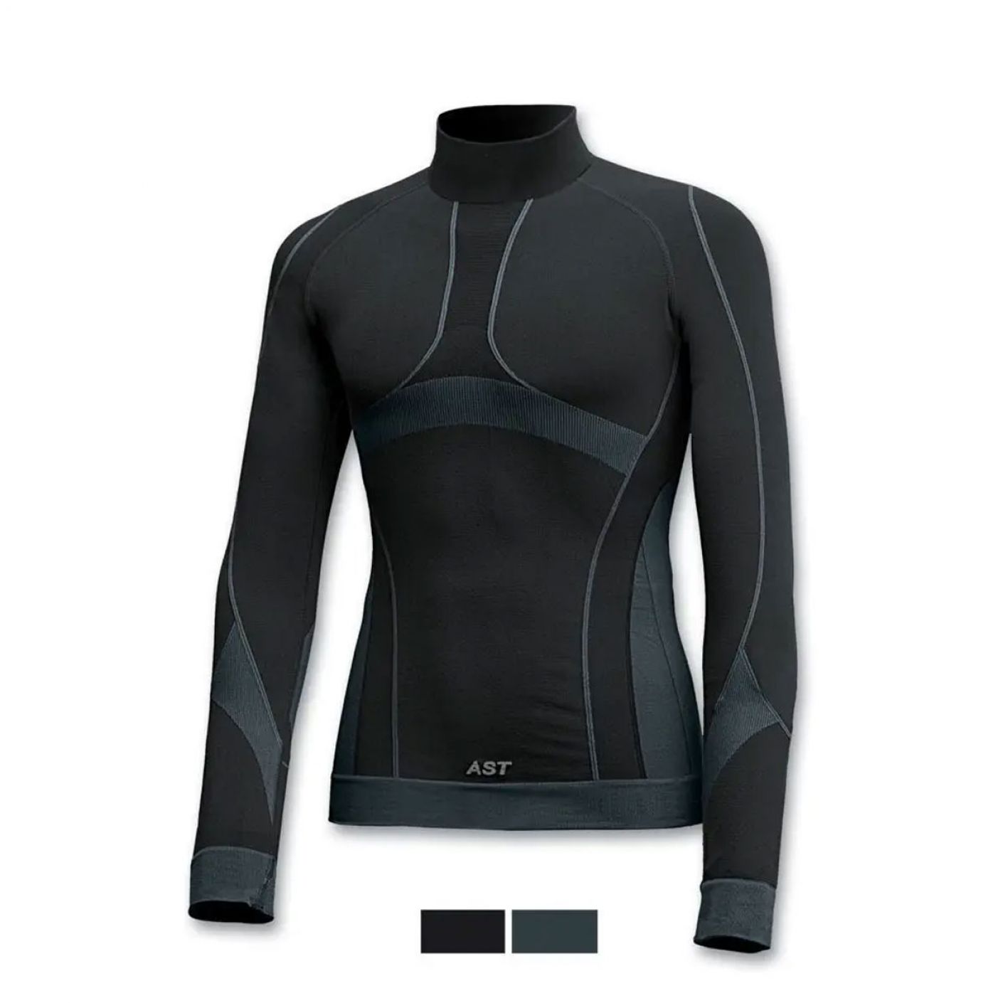 Ast Junior Langarm-Rollkragen-Thermotrikot, Grau-Schwarz