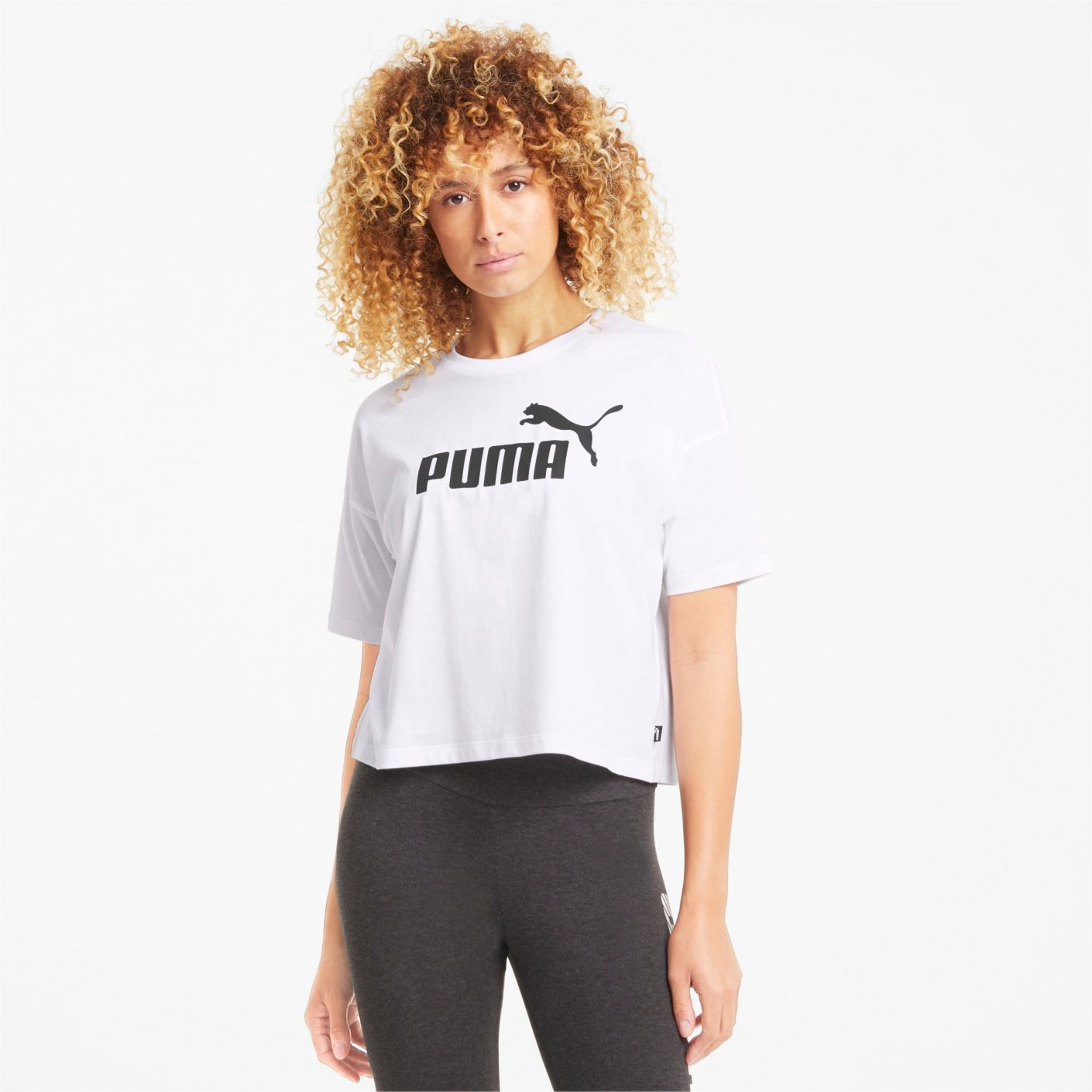 Puma Essential Cropped Logo Tee White