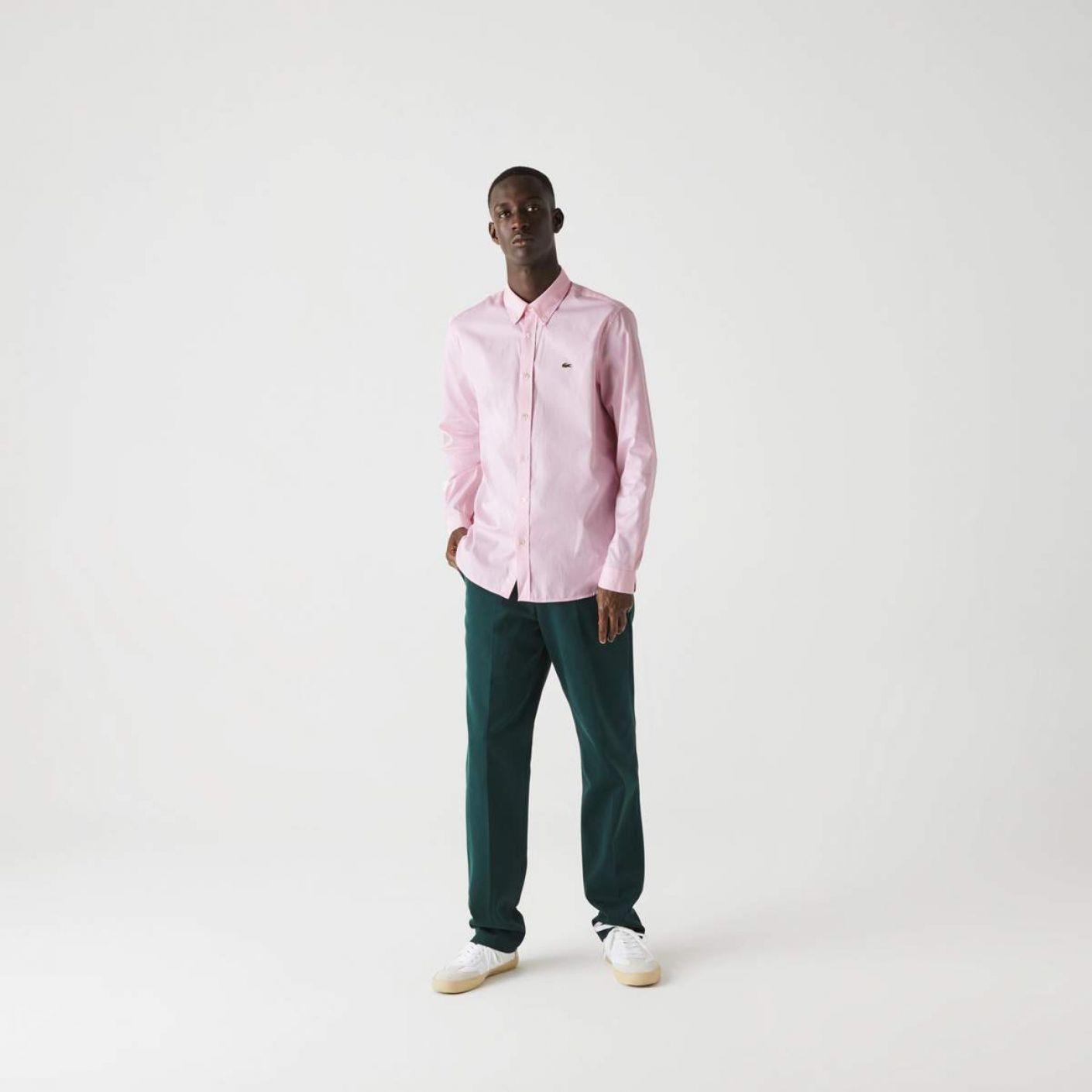 Lacoste Camicia in Cotone Rosa Chiaro da Uomo
