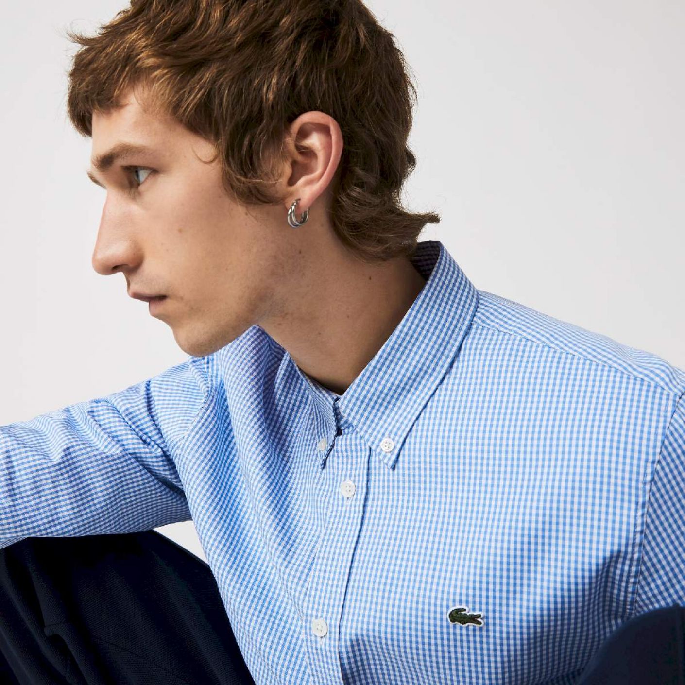 Lacoste Long Sleeve Checked Shirt Light Blue