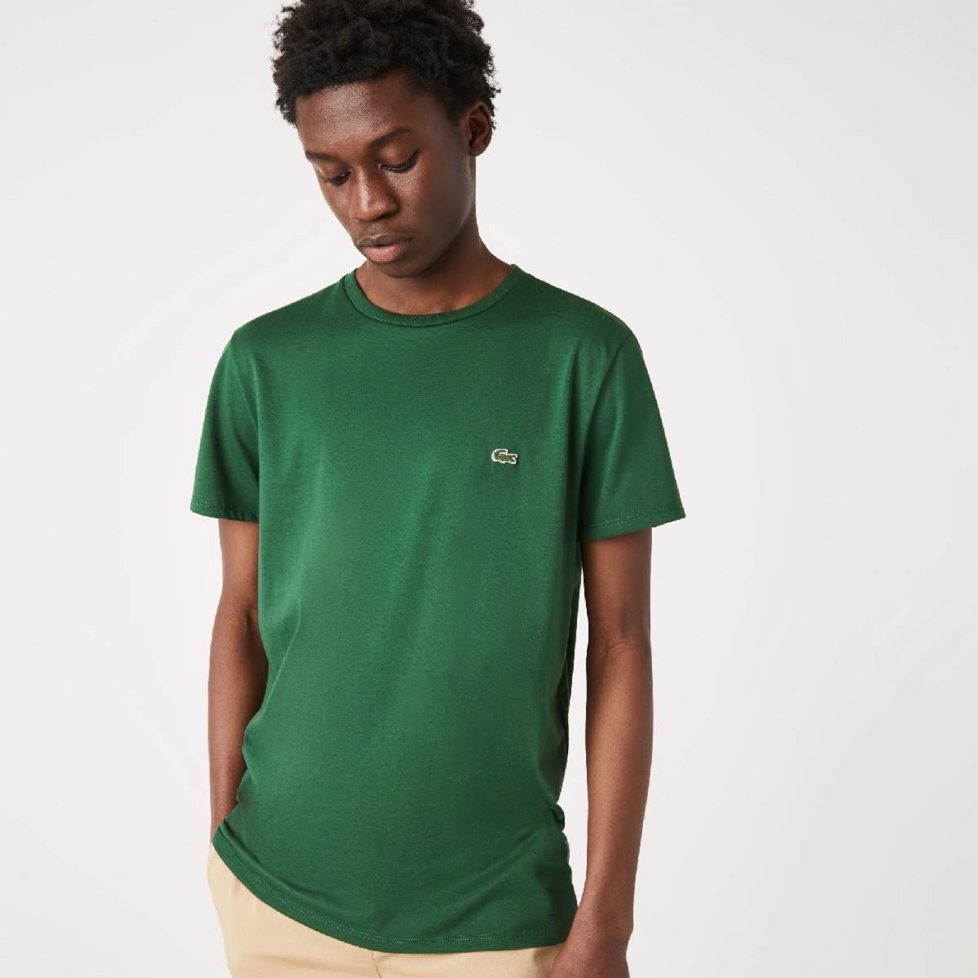 Lacoste T-shirt a Girocollo in Cotone Pima Verde-132 da Uomo