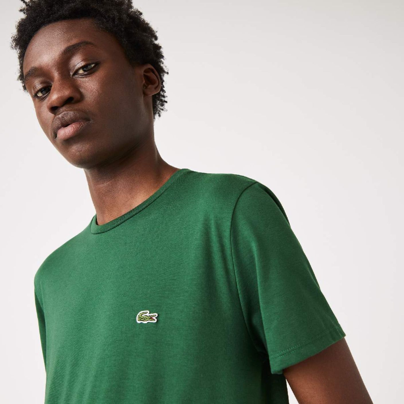 Lacoste T-shirt a Girocollo in Cotone Pima Verde-132 da Uomo