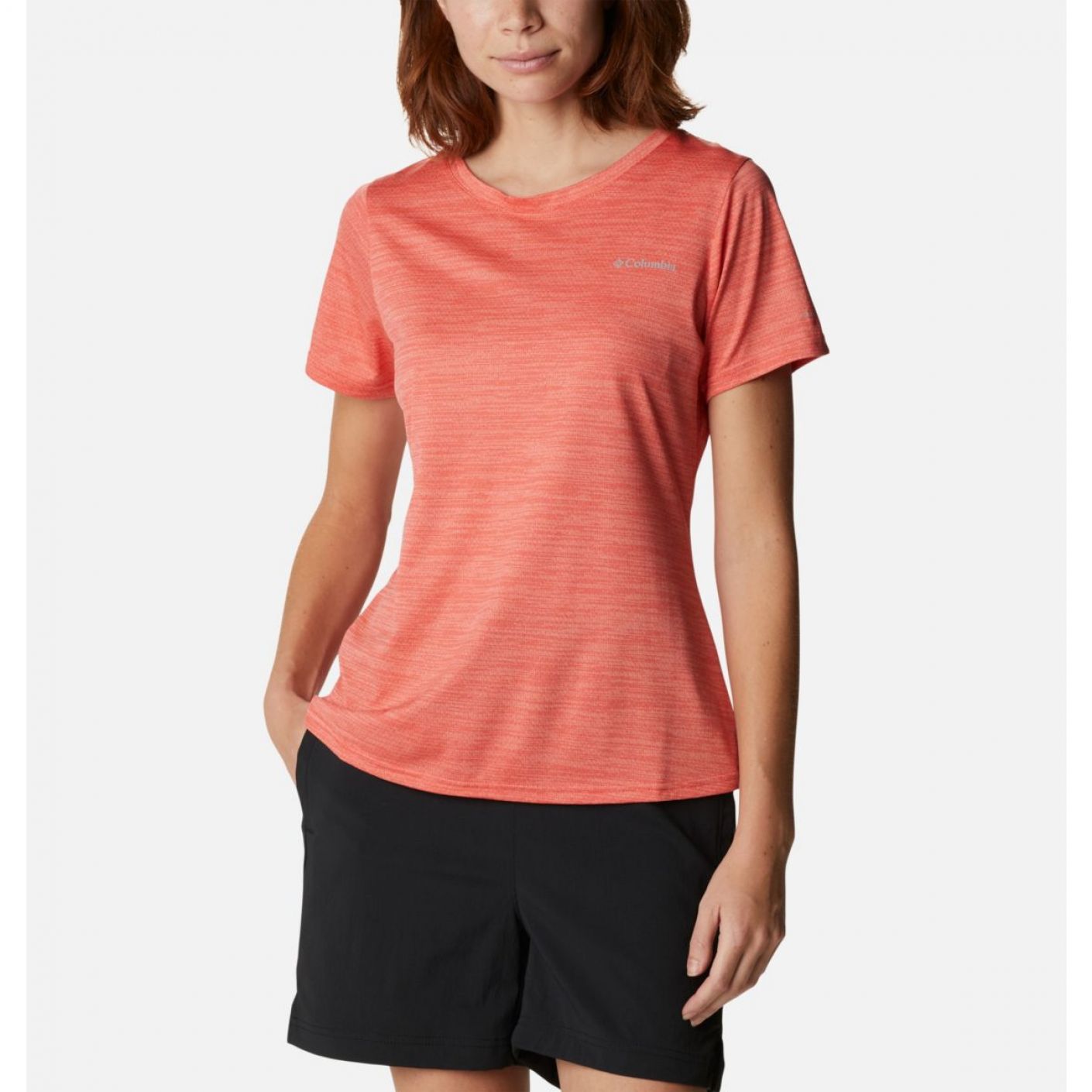 Columbia Alpine Chill Zero Short Sleeve Tee Red Hibiscus Heather Women