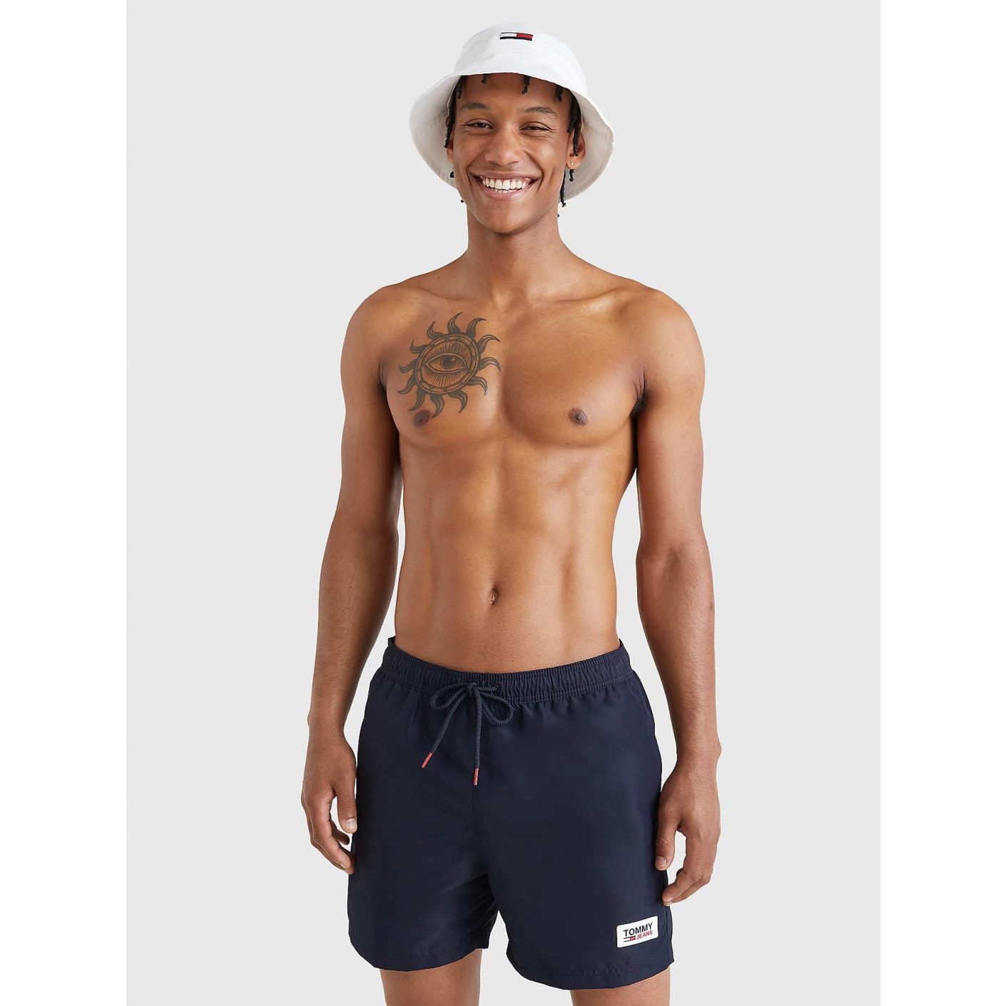 Tommy Hilfiger Mid-Length Drawstring Swimsuit with Patch Blue