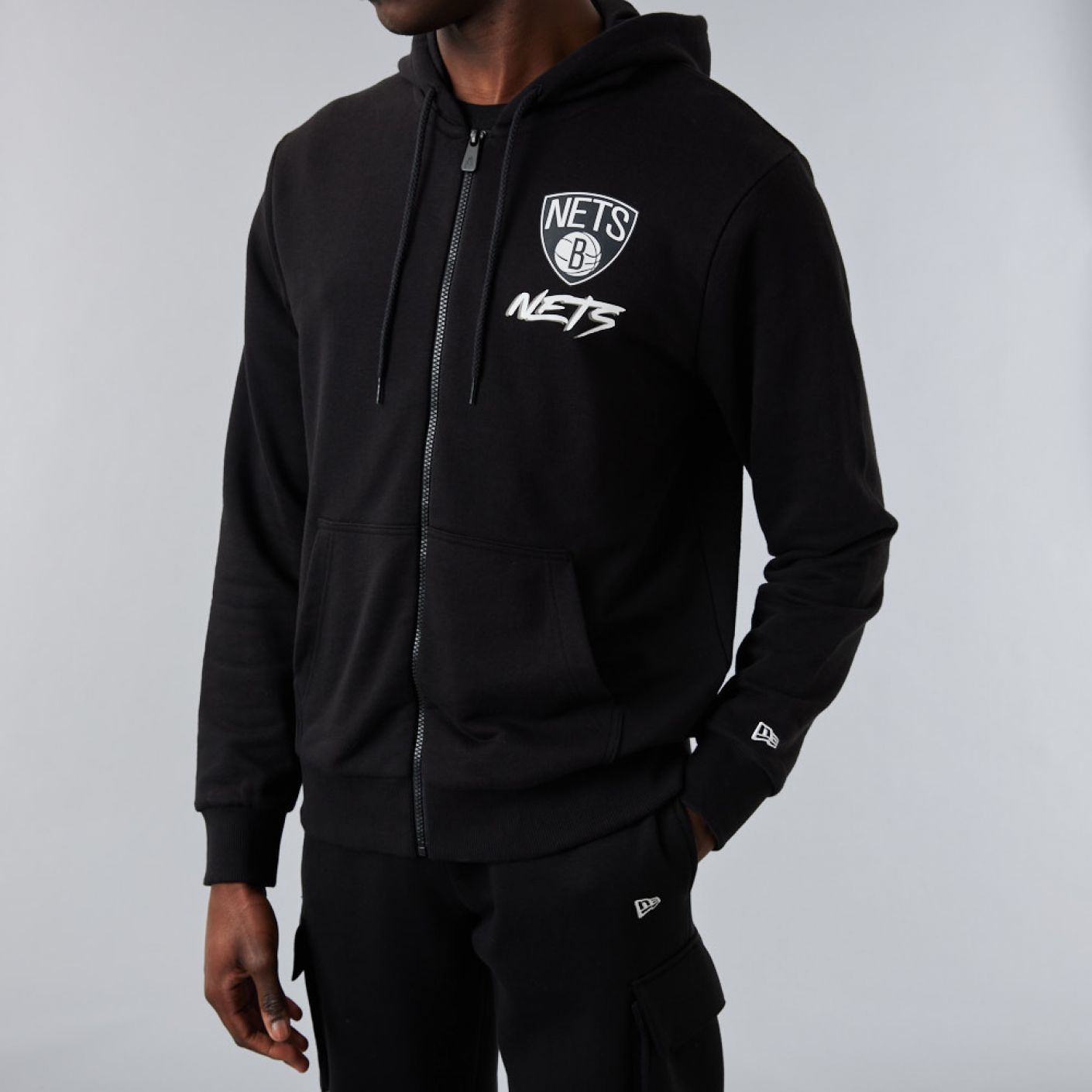 New Era Brooklyn Nets NBA Script Black Zip Up Hoodie