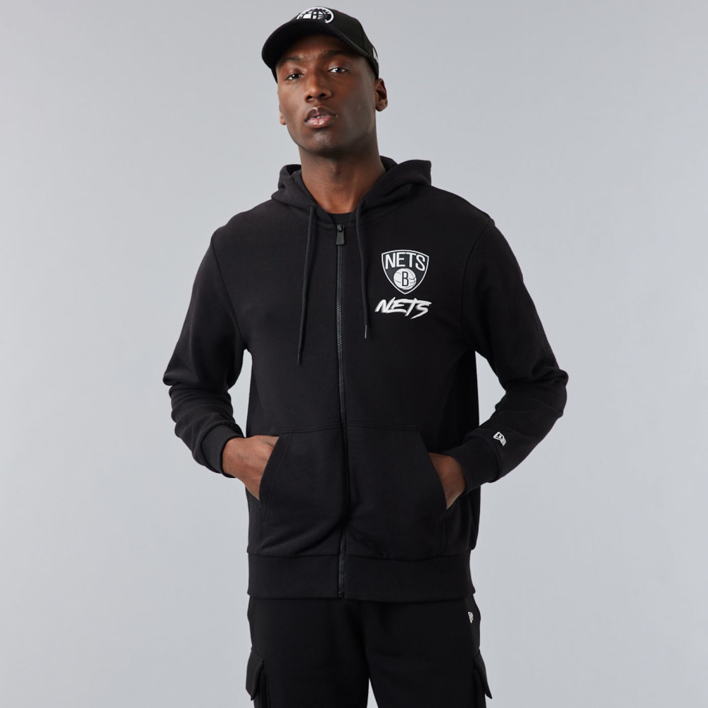 New Era Brooklyn Nets NBA Script Black Zip Up Hoodie