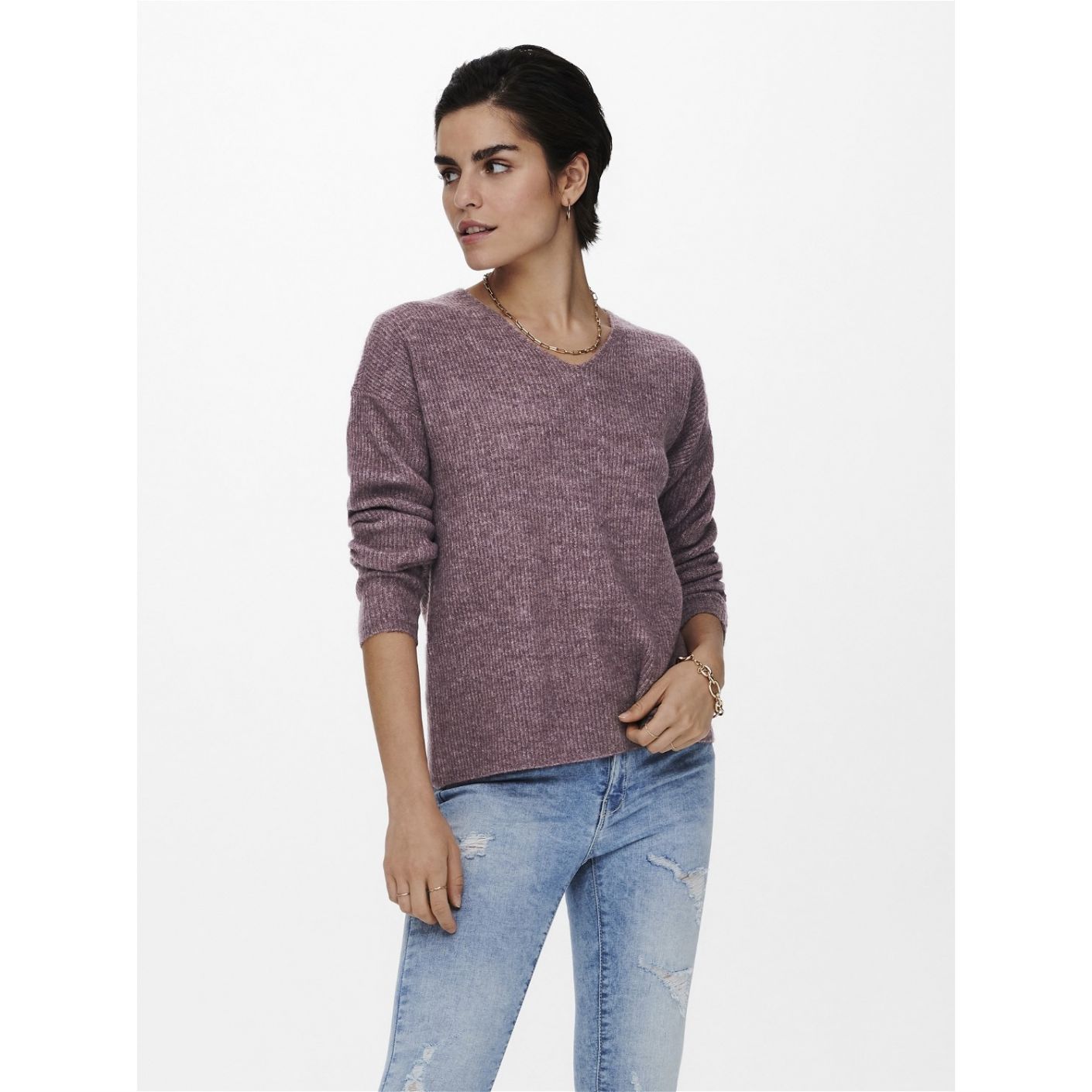 Only Pullover Onlcamilla V-Neck Rose/Brown for Women