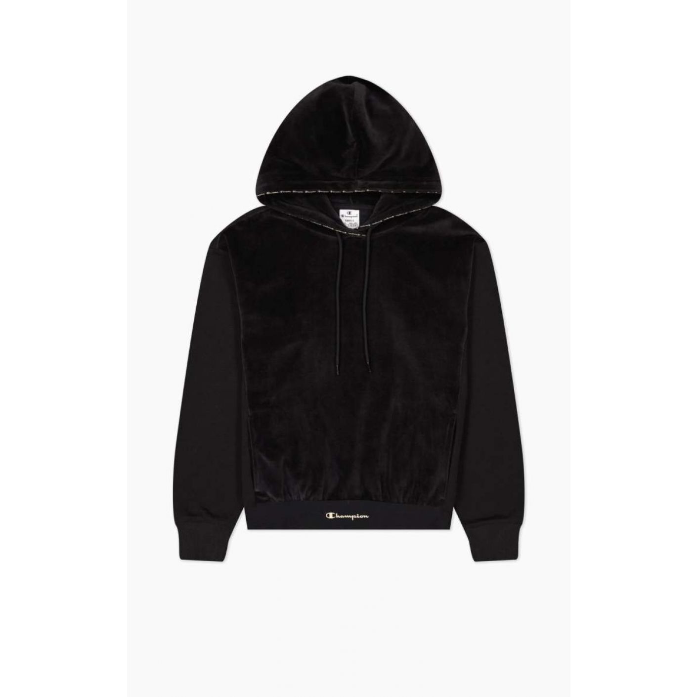 Champion Felpa Oversize in Velour con Cappuccio Nera da Donna