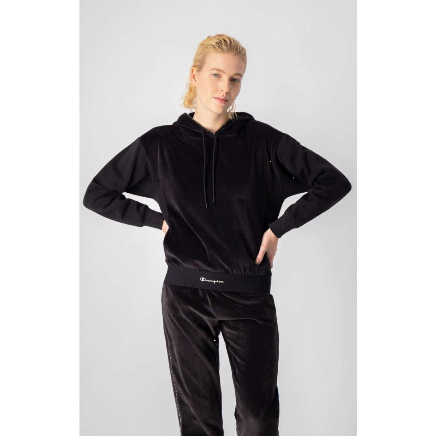 Champion Women's Black Oversized Velour Hoodie