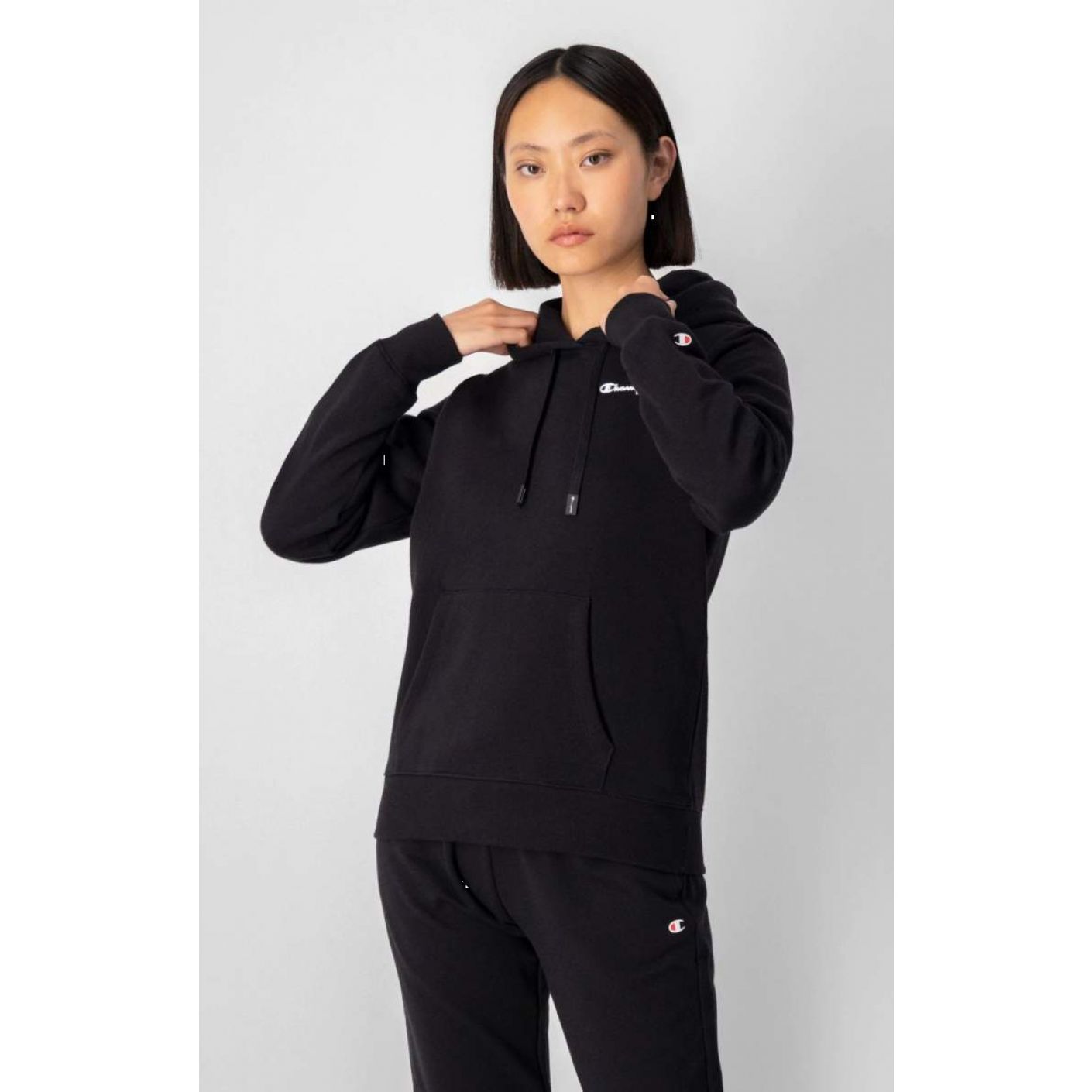 Champion Women's Black Small Logo Fleece Hoodie