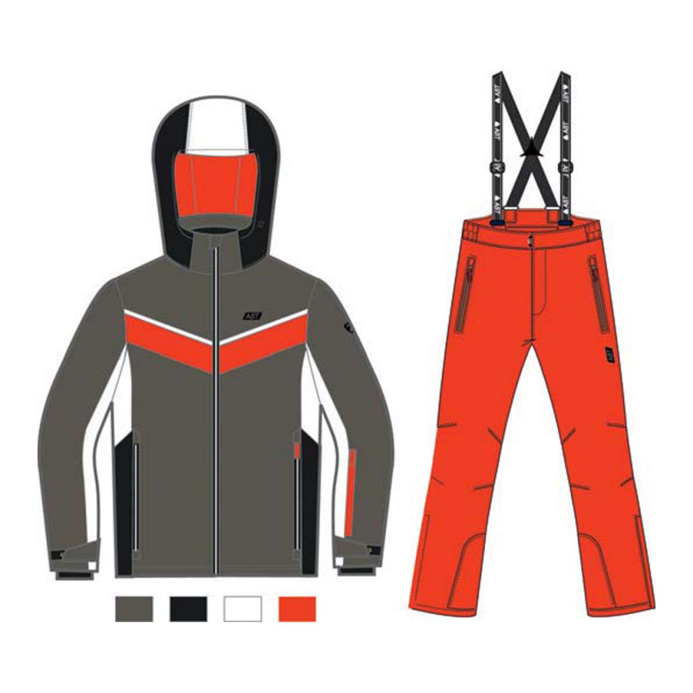 Ast Complete Ski Suit for Boys MilitaryGreen/Orange