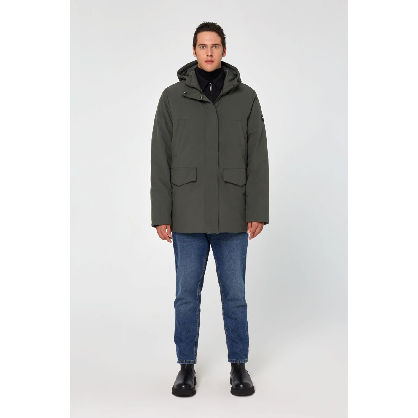 Brekka Parka in Softshell and Green Hood