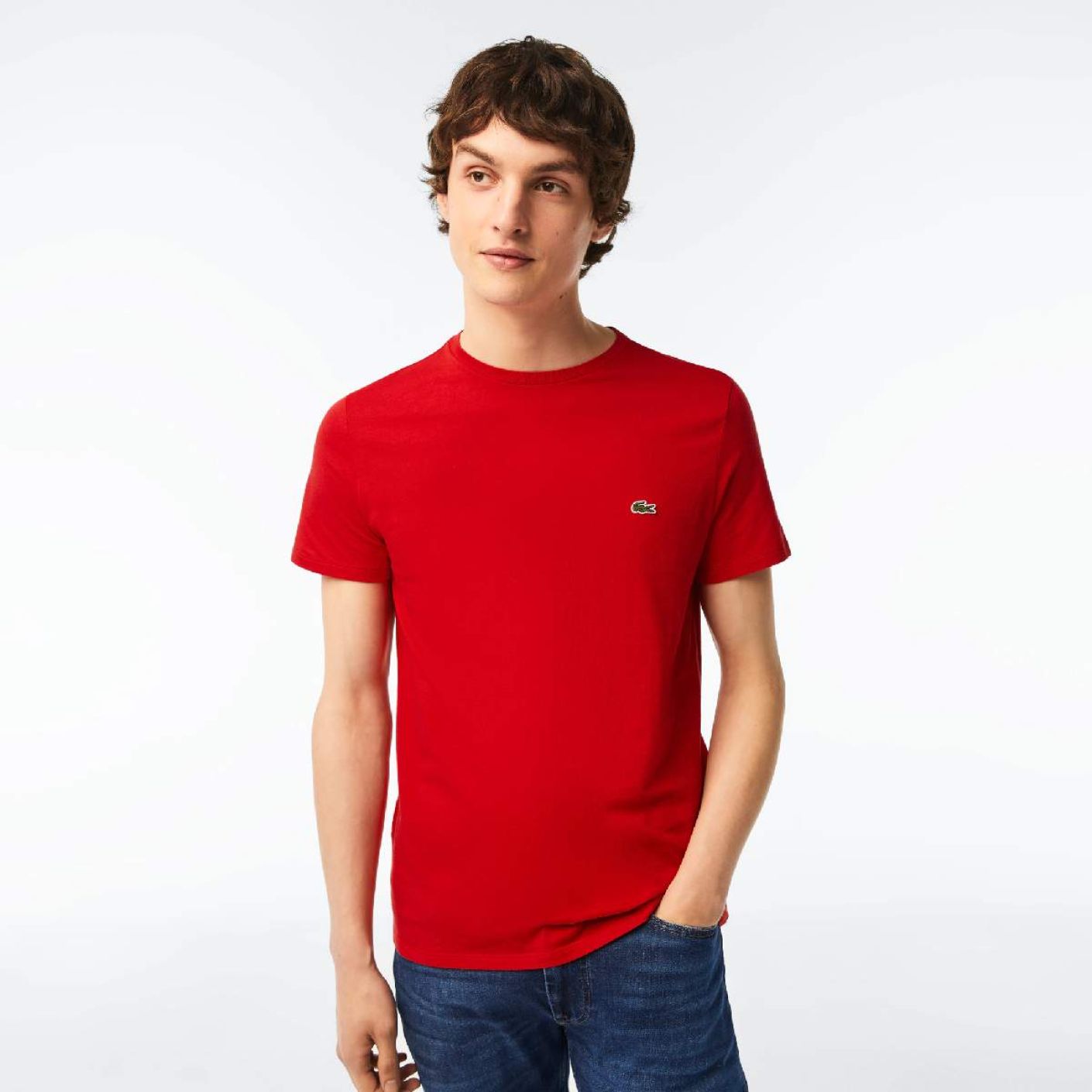 Lacoste T-shirt a Girocollo in Cotone Pima Rossa-240 da Uomo