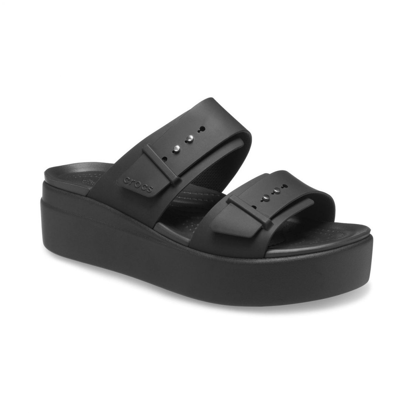 Crocs Brooklyn Sandal Buckle Low Wedge Black for Women