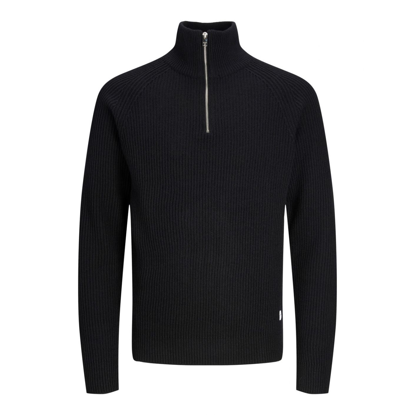 Jack&Jones Men's Black Half Zip Ribbed Pullover