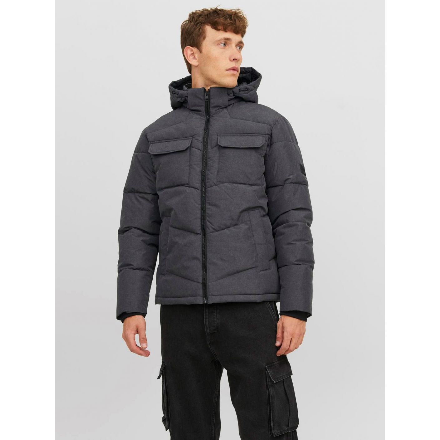 Jack&Jones Graue Daunenjacke mit Kapuze für Herren