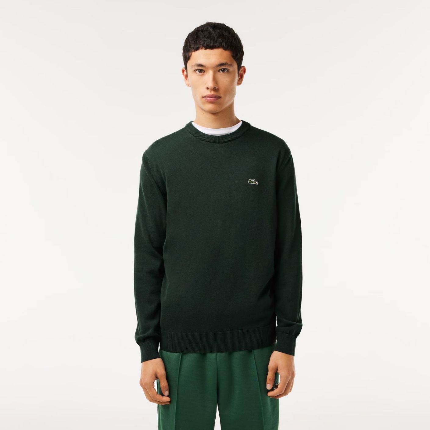 Lacoste Pullover da Uomo con Collo Rotondo Organico Verde-YZP da Uomo