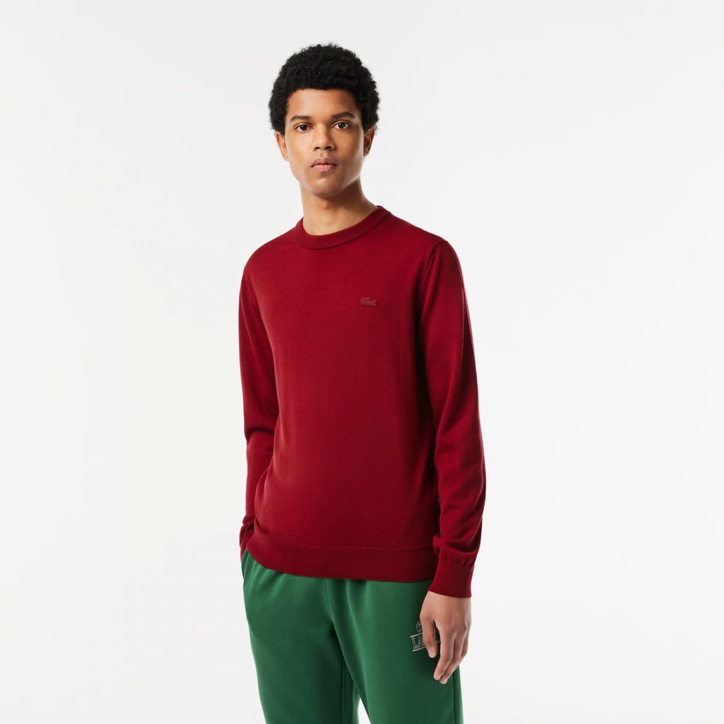 Lacoste Men's Round Neck Wool Sweater Bordeaux