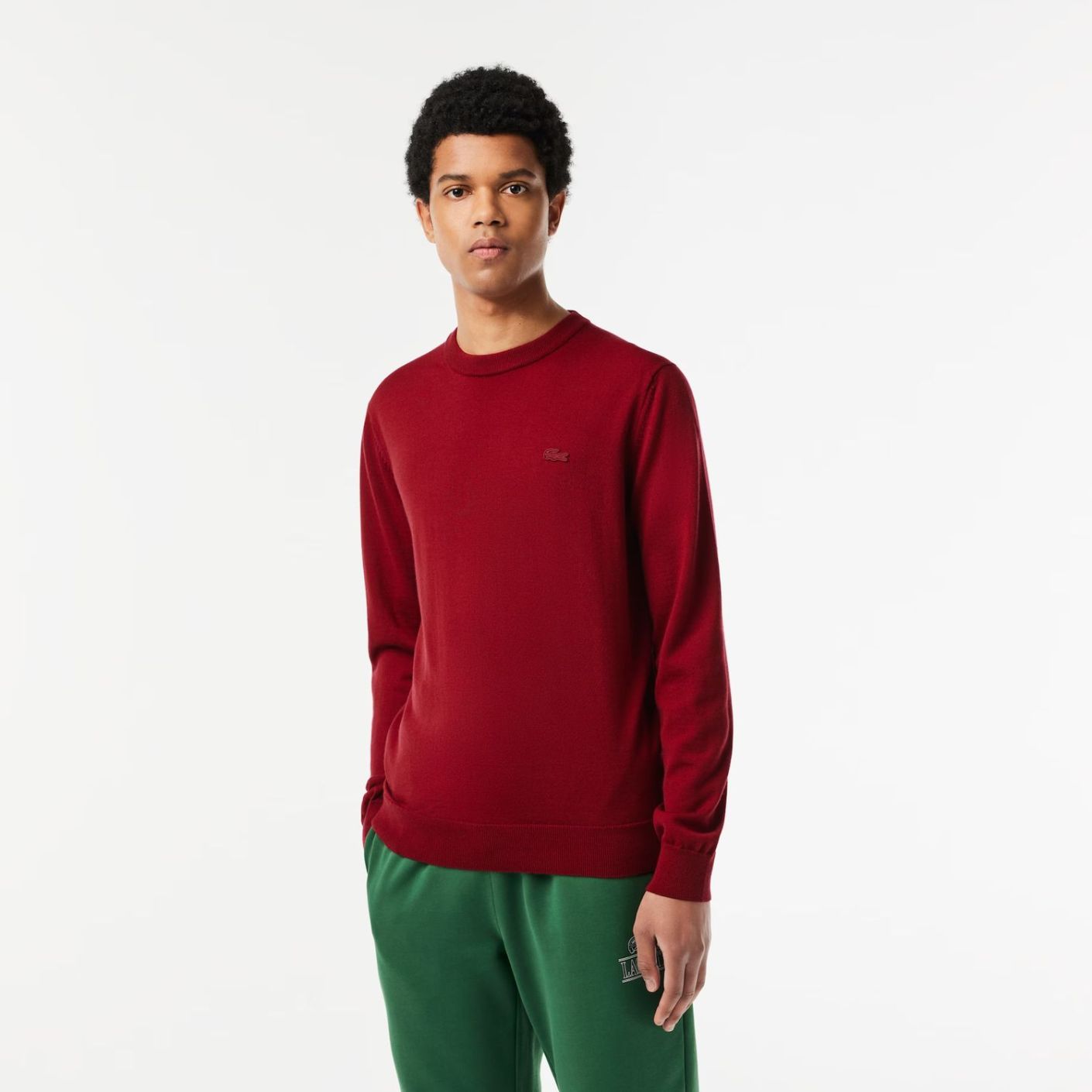 Lacoste Pullover da Uomo in lana Merino con Collo Rotondo Bordeaux