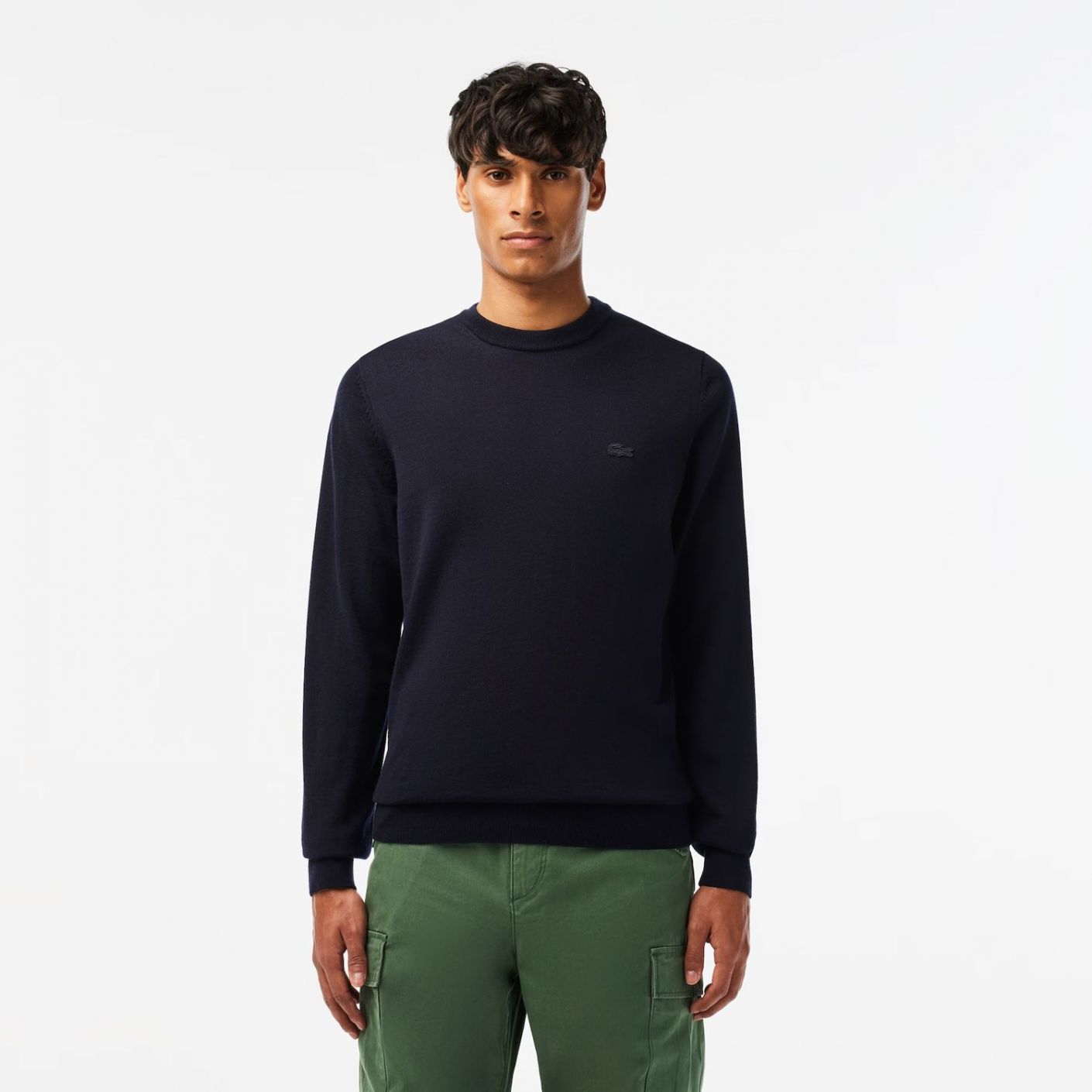 Lacoste Men's Round Neck Wool Sweater Navy Blue