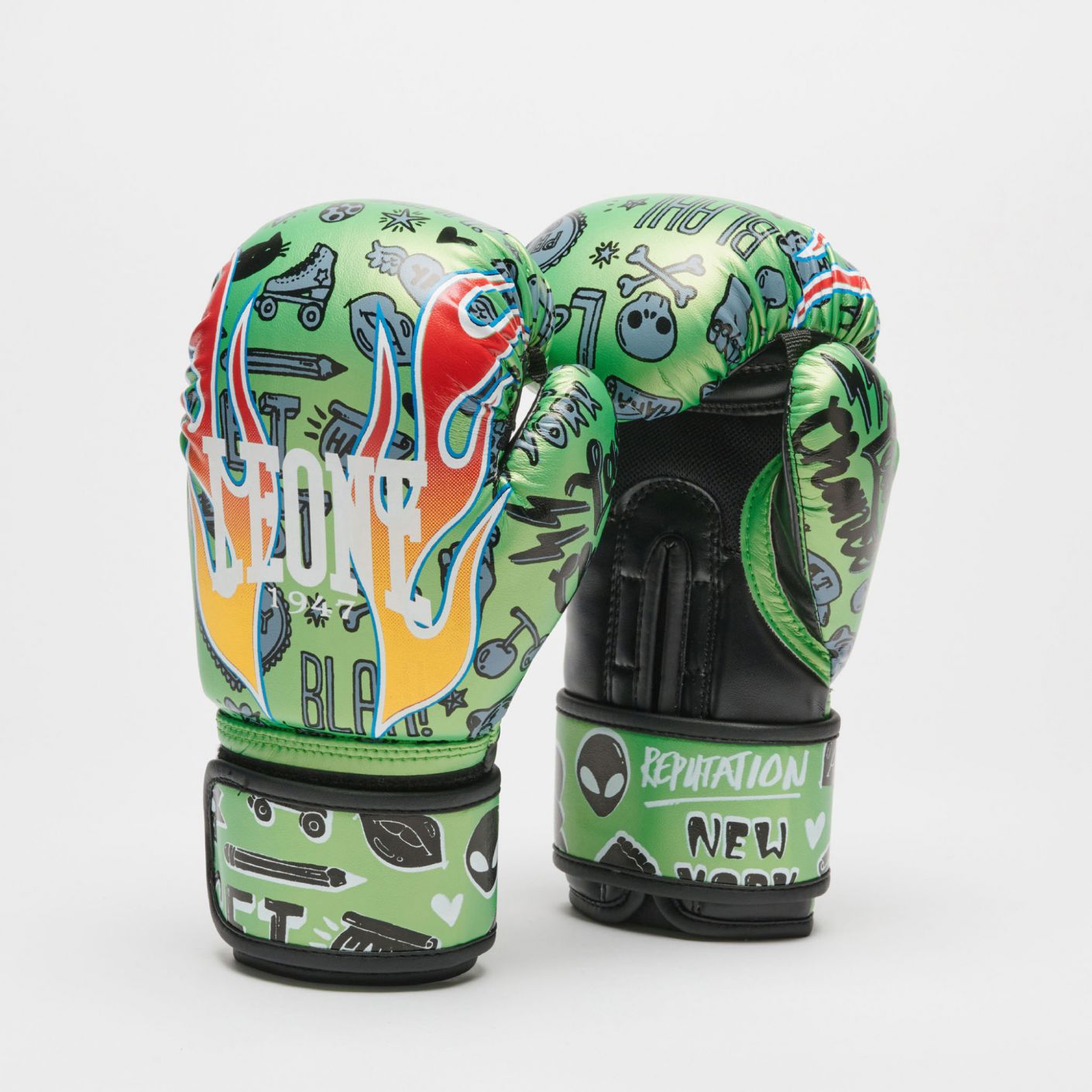 Leone Green Flames Boxing Gloves for Kids