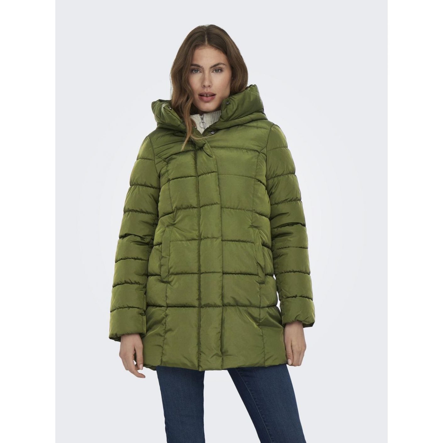 Only Long Puffer Coat Green/Winter Moss for Women