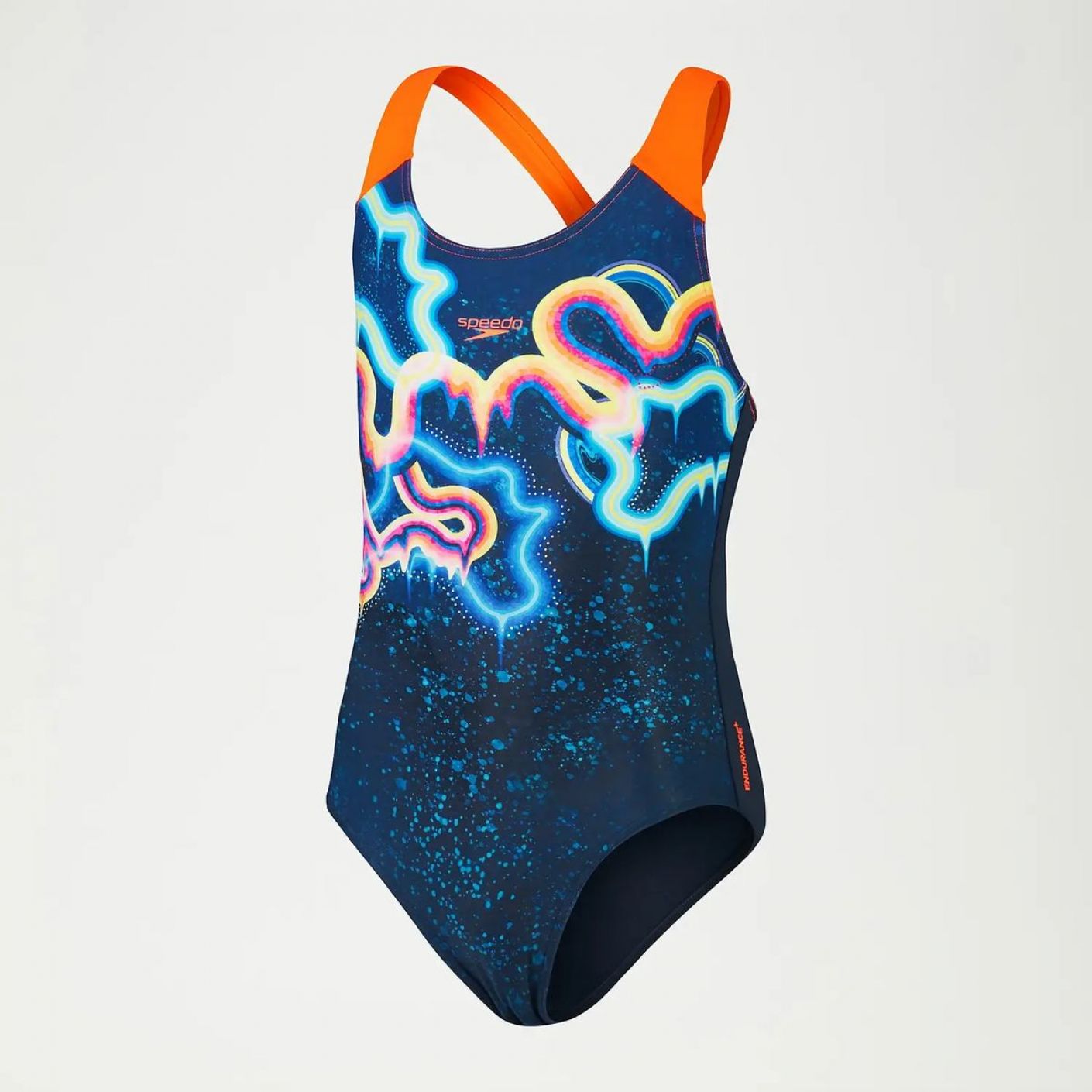 Speedo Costume Placement Digital Splashback Navy Blue/Orange for Girls