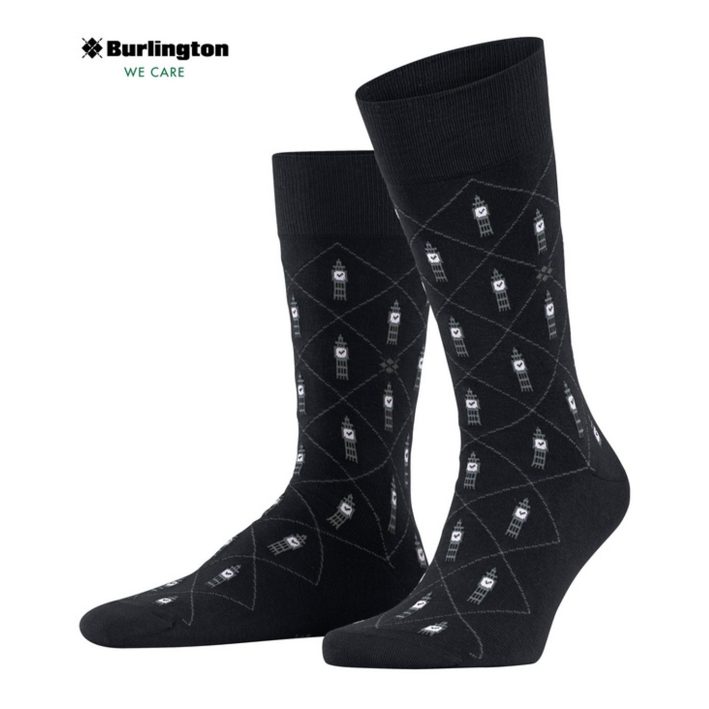 Burlington Big Ben Print Socks Black