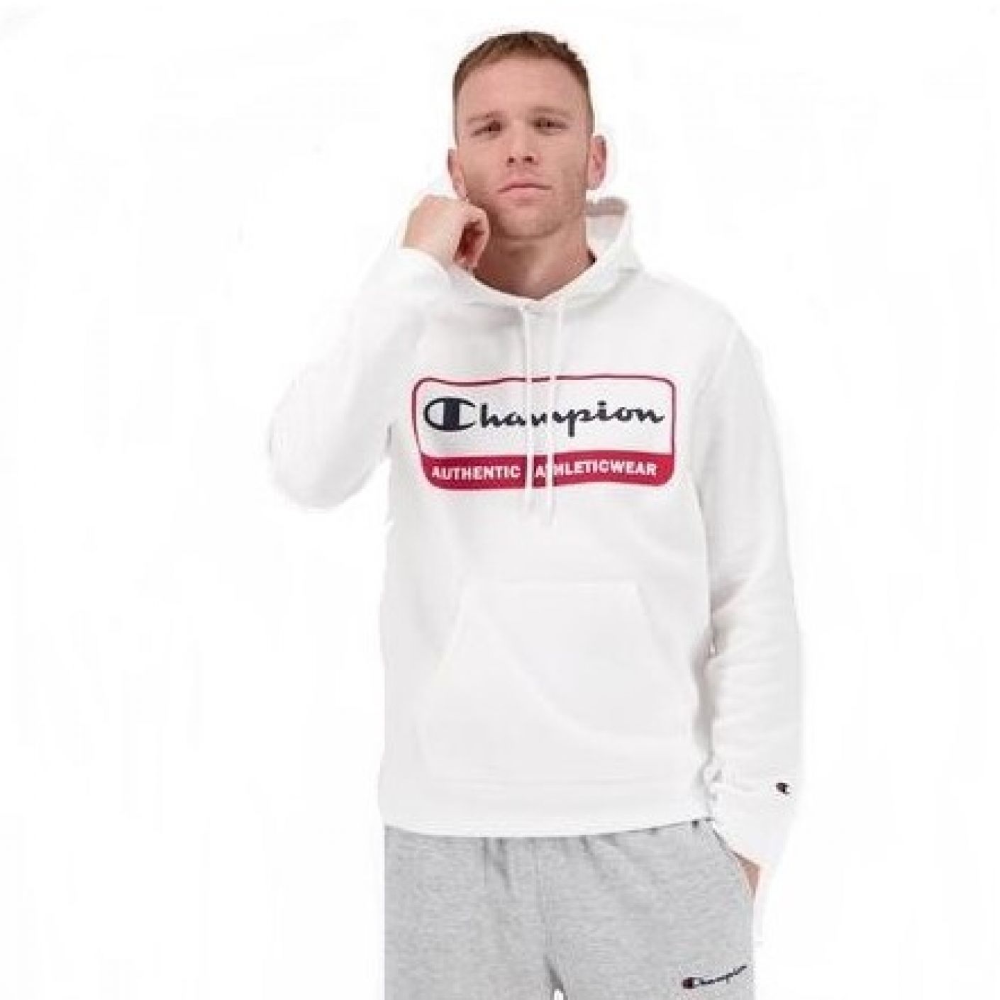 Champion Men's White Logo Hoodie