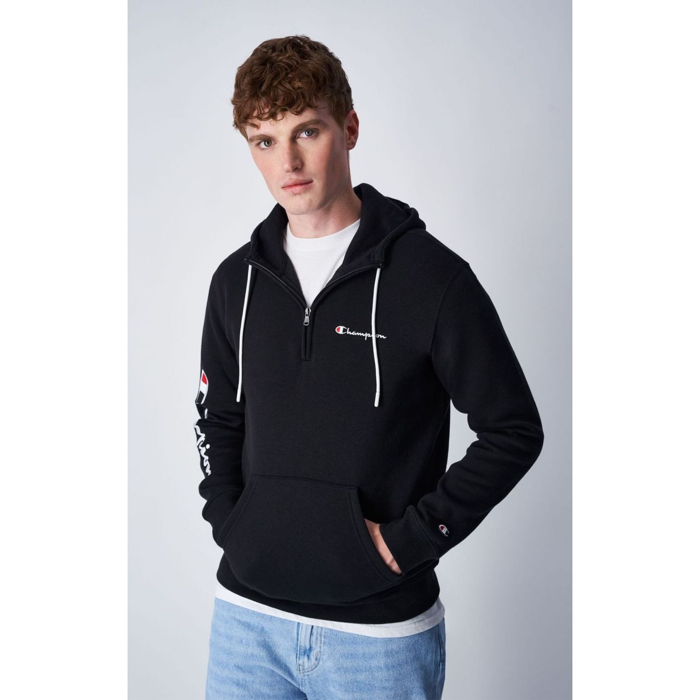 Champion Men's Black Arm Logo Hoodie